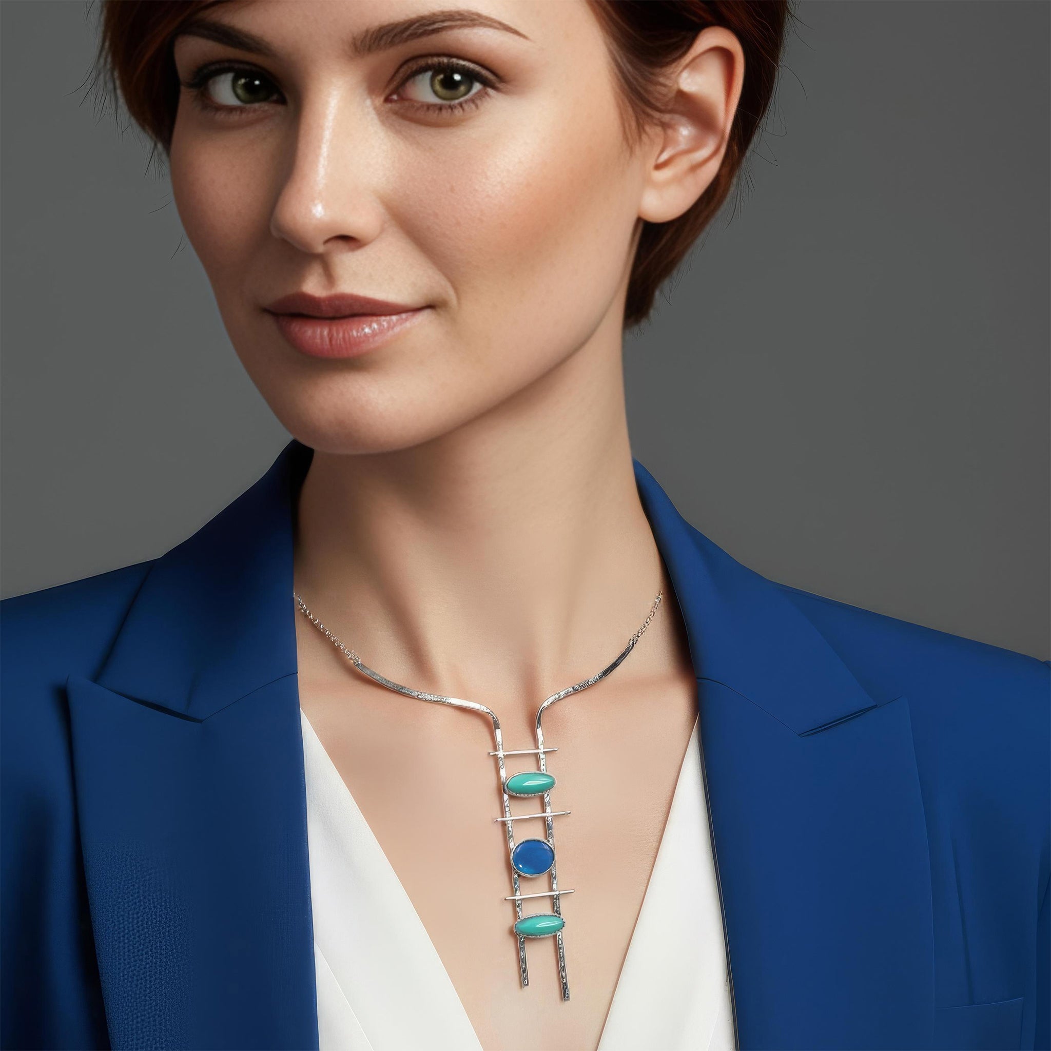 An illustration of how our Byblos necklace looks when worn.