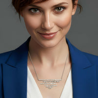 An illustration of how our Epoch necklace looks when worn.