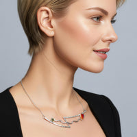 An illustration of how our Mischief necklace looks when worn.