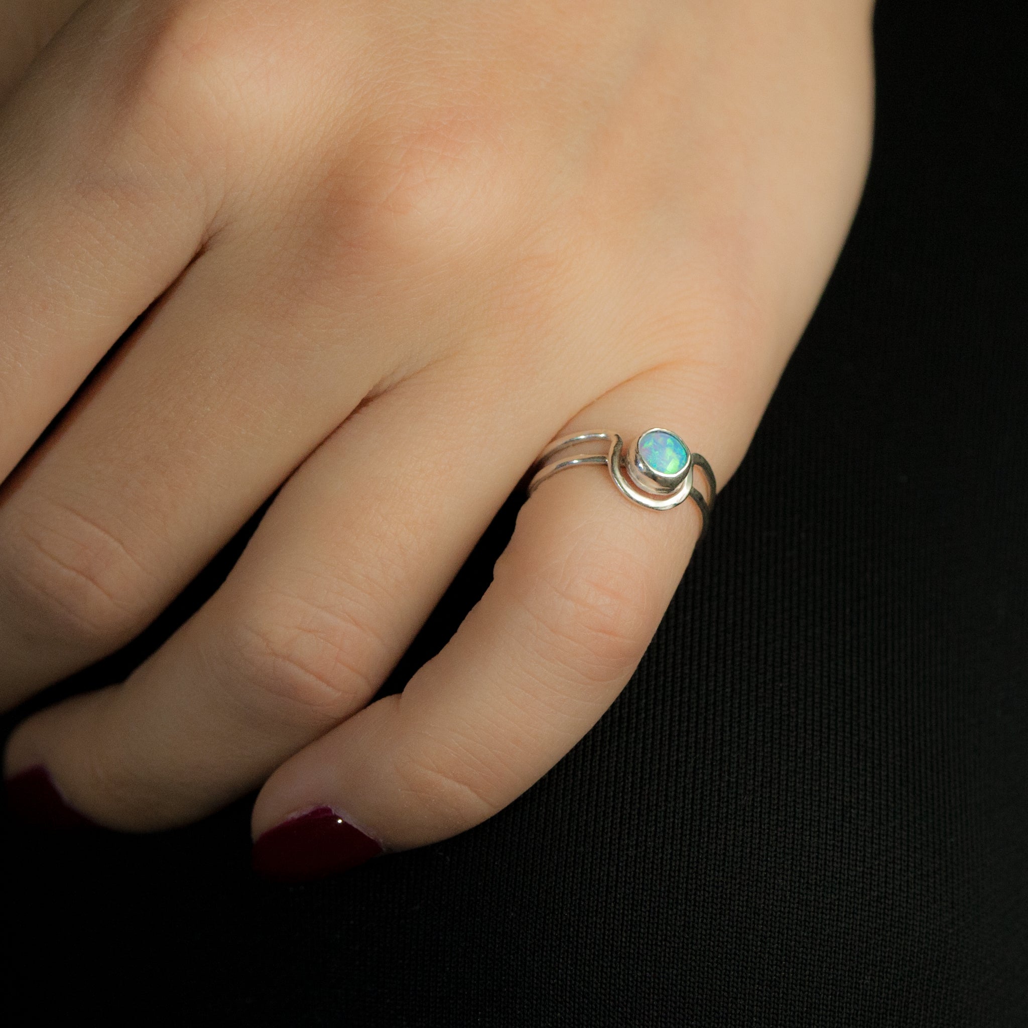 Sterling silver Mind's Eye ring with opal by Rouaida.