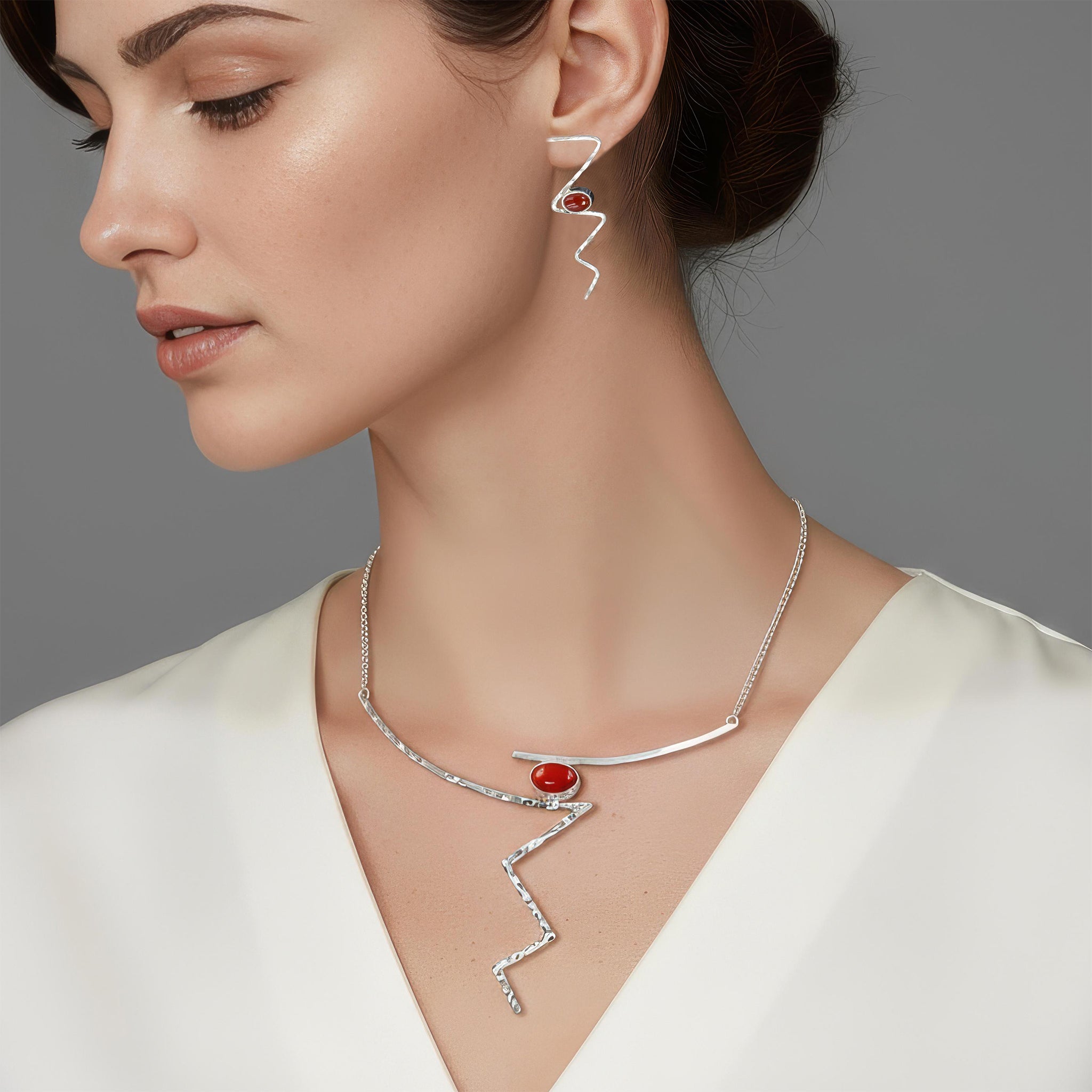 An illustration of how our Adonis necklace and earrings  look when worn.