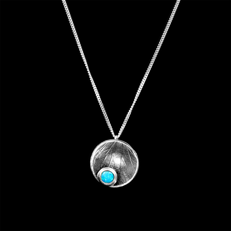 Sterling silver Dewdrop pendant with blue opal stone by Rouaida.