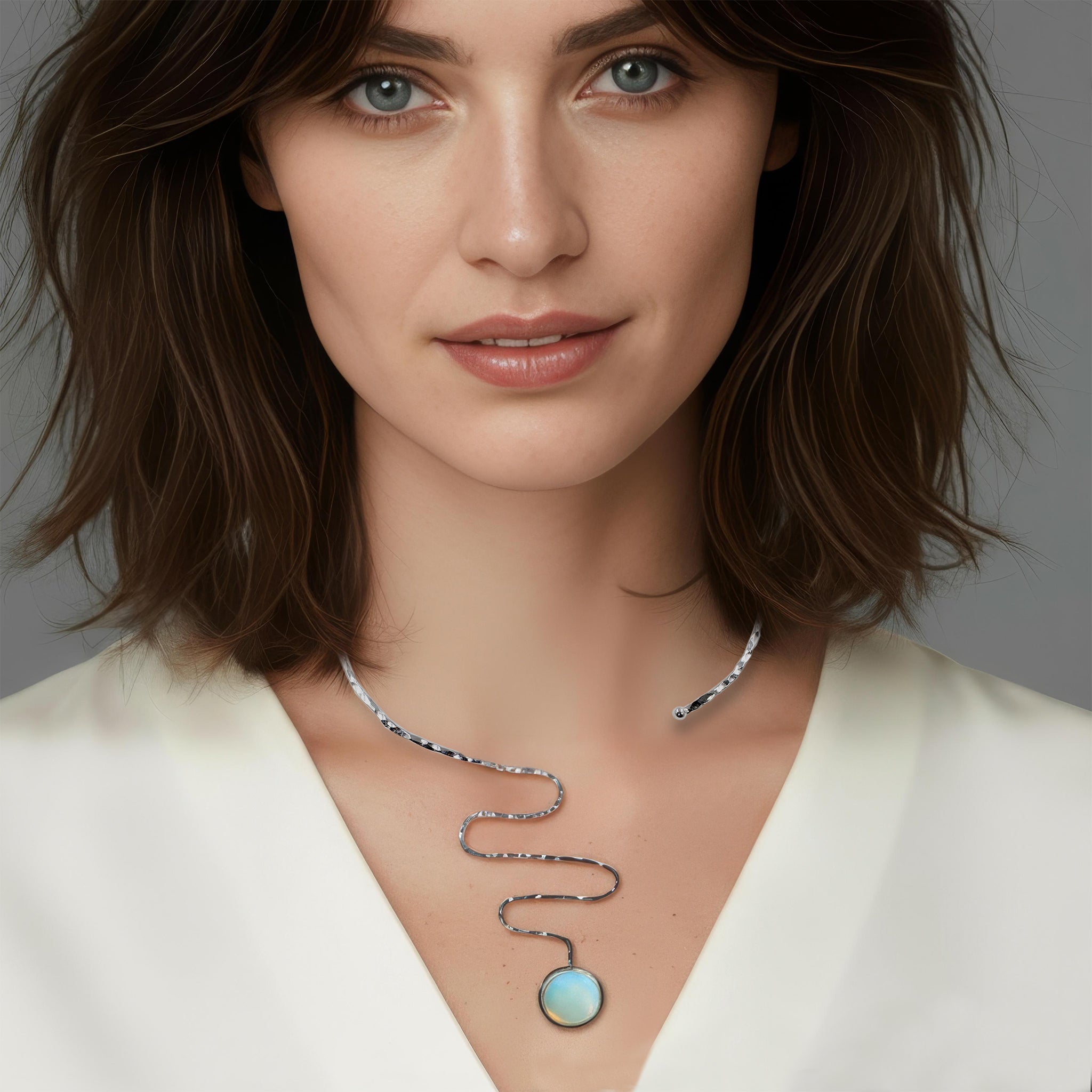 An illustration of how our Full Moon necklace looks when worn.