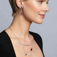 An illustration of how our London necklace and earrings look when worn.