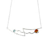 Mischief necklace with red banded agate and blue aquamarine accent by Rouaida.