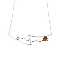 Mischief necklace with red banded agate and blue aquamarine accent by Rouaida.