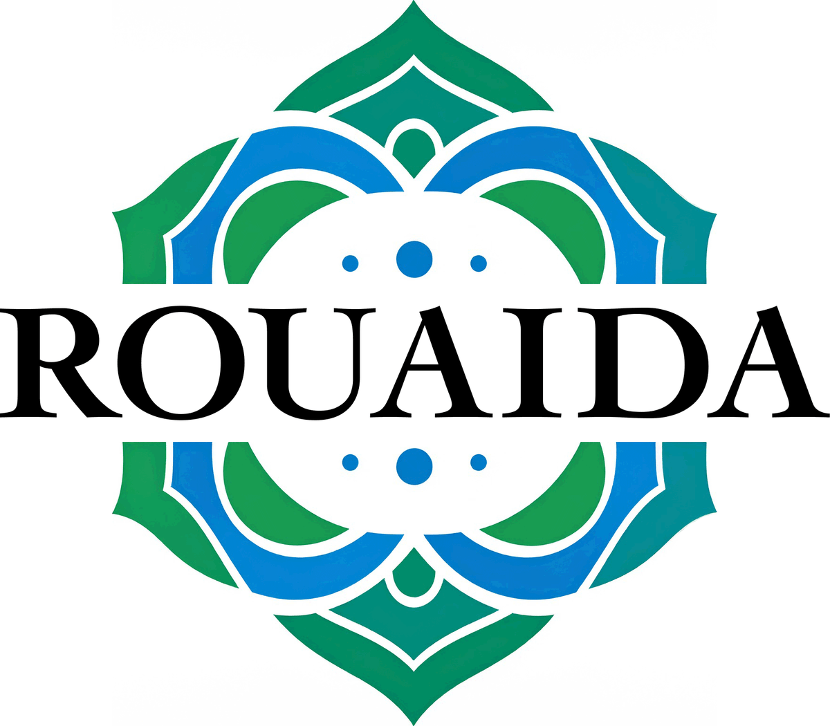 Green, blue and black logo for Rouaida Jewellery Limited.