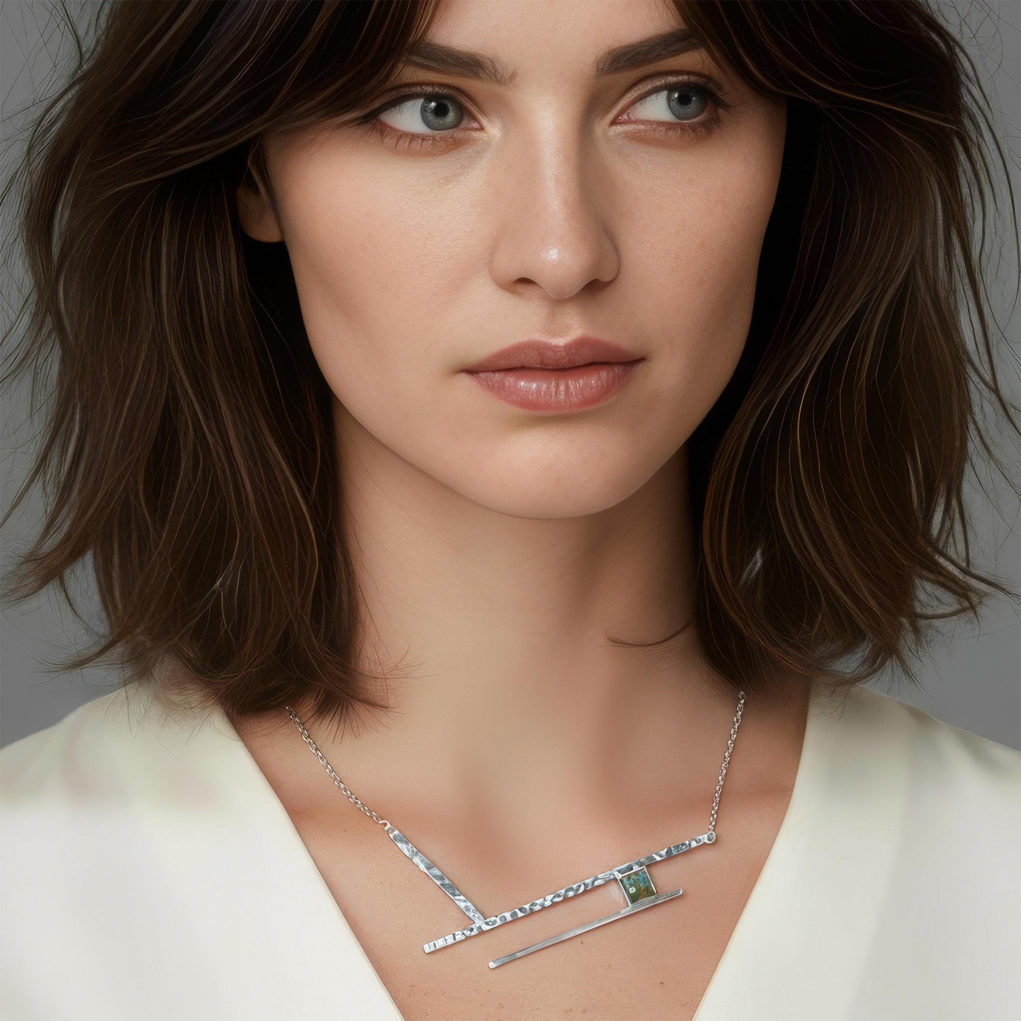 An illustration of how our Switchback necklace looks when worn.