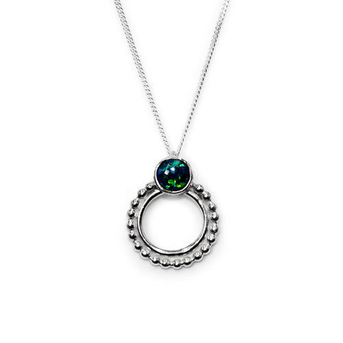 Silver Chronos necklace with green opal stone.