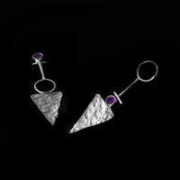 Silver Inversion earrings by Rouaida with amethyst stones.