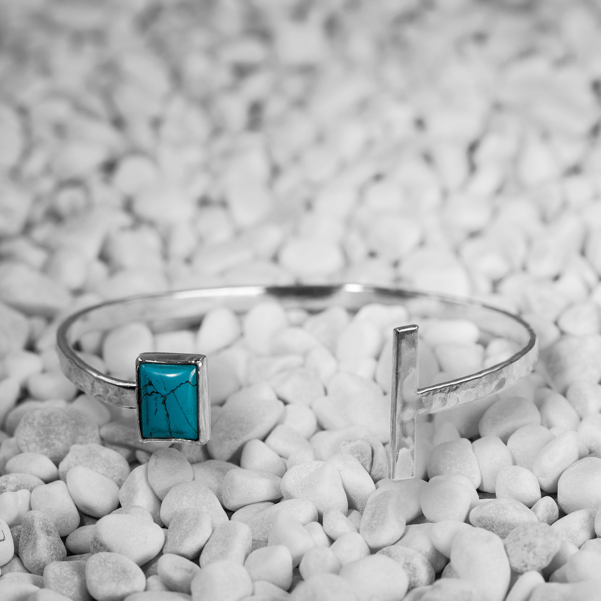 Neptune cuff bracelet in Argentium silver and turquoise by Rouaida.