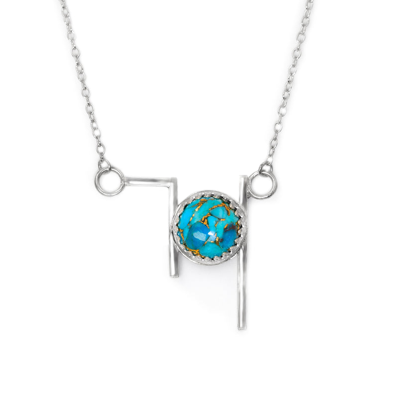 Silver One World necklace by Rouaida with turquoise stone.