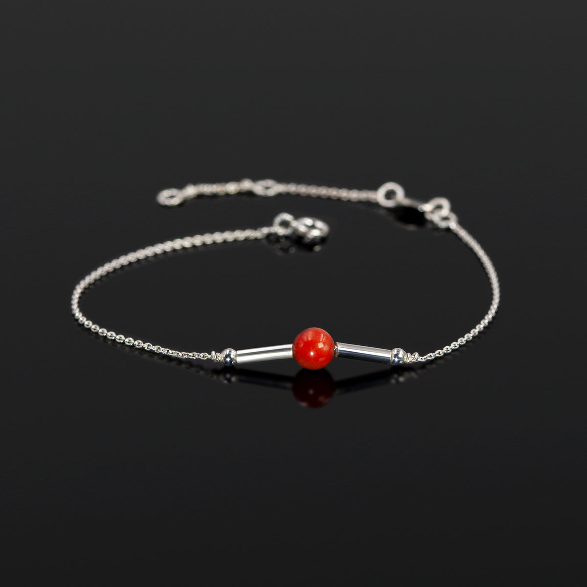 Sterling silver Reef bracelet with coral accent by Rouaida.