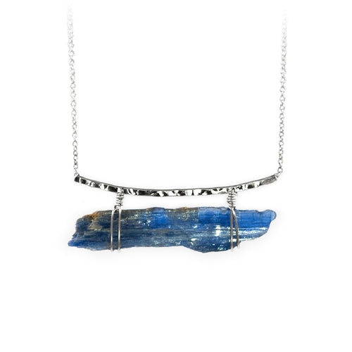 Silver Shard necklace by Rouaida with kyanite stone.