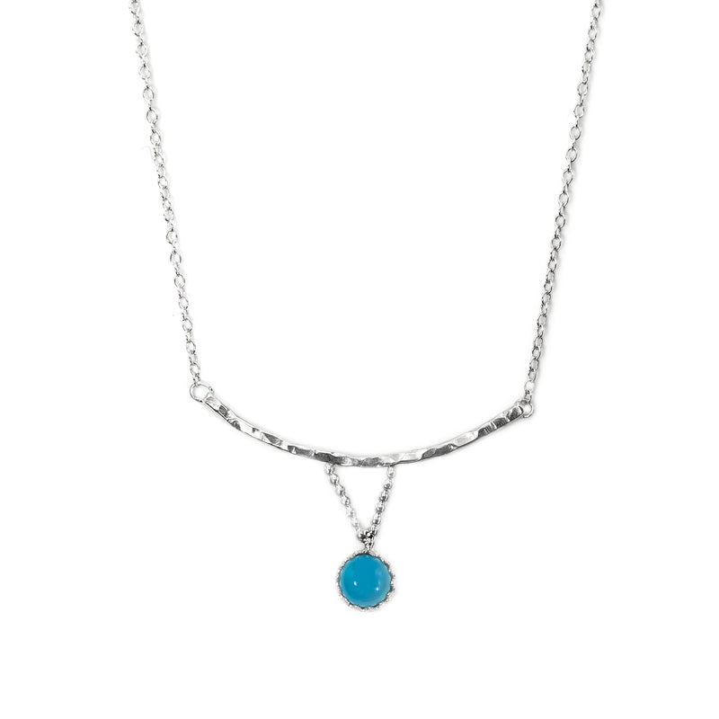 Silver Solitude necklace by Rouaida with blue agate stone.