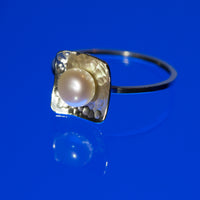 Sterling silver Treasure Trove ring with freshwater pearl by Rouaida.